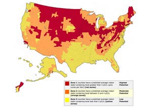 United States radon risk level map