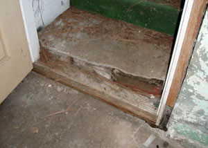 A flooded basement in Rowlett where water entered through the hatchway door