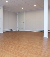 Faux wood plank basement flooring